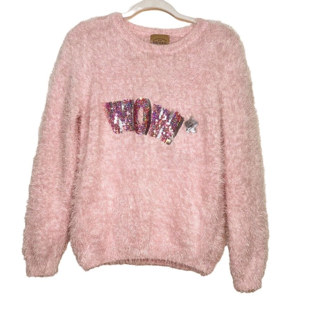 Roebuck & Co. Sweater XL Girls Pink Wow Spell Out Pullover Size Extra‎ Large 16